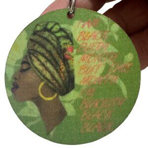 African-Inspired Round Wooden Drop Earrings Green Engraving Pre-Owned